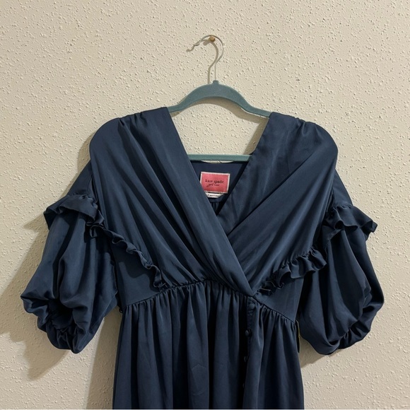Kate Spade Satin MIDI Ruffle Dress in Antique Blue - Picture 2 of 15